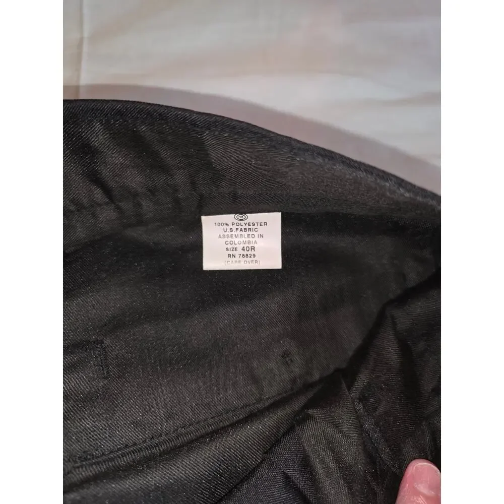 Jean Yves Men's Black Tuxedo Pants 40R Adjustable Metal Buckle Satin Stripe Y2K